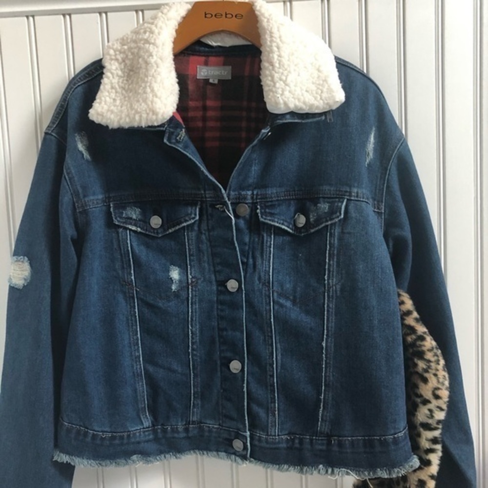Tractr Flannel Lined Denim Jacket w Extra Collar